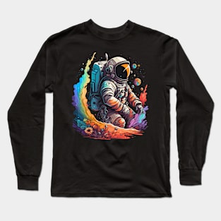 Astronaut in Space Colorful Vibrant Psychedelic Long Sleeve T-Shirt